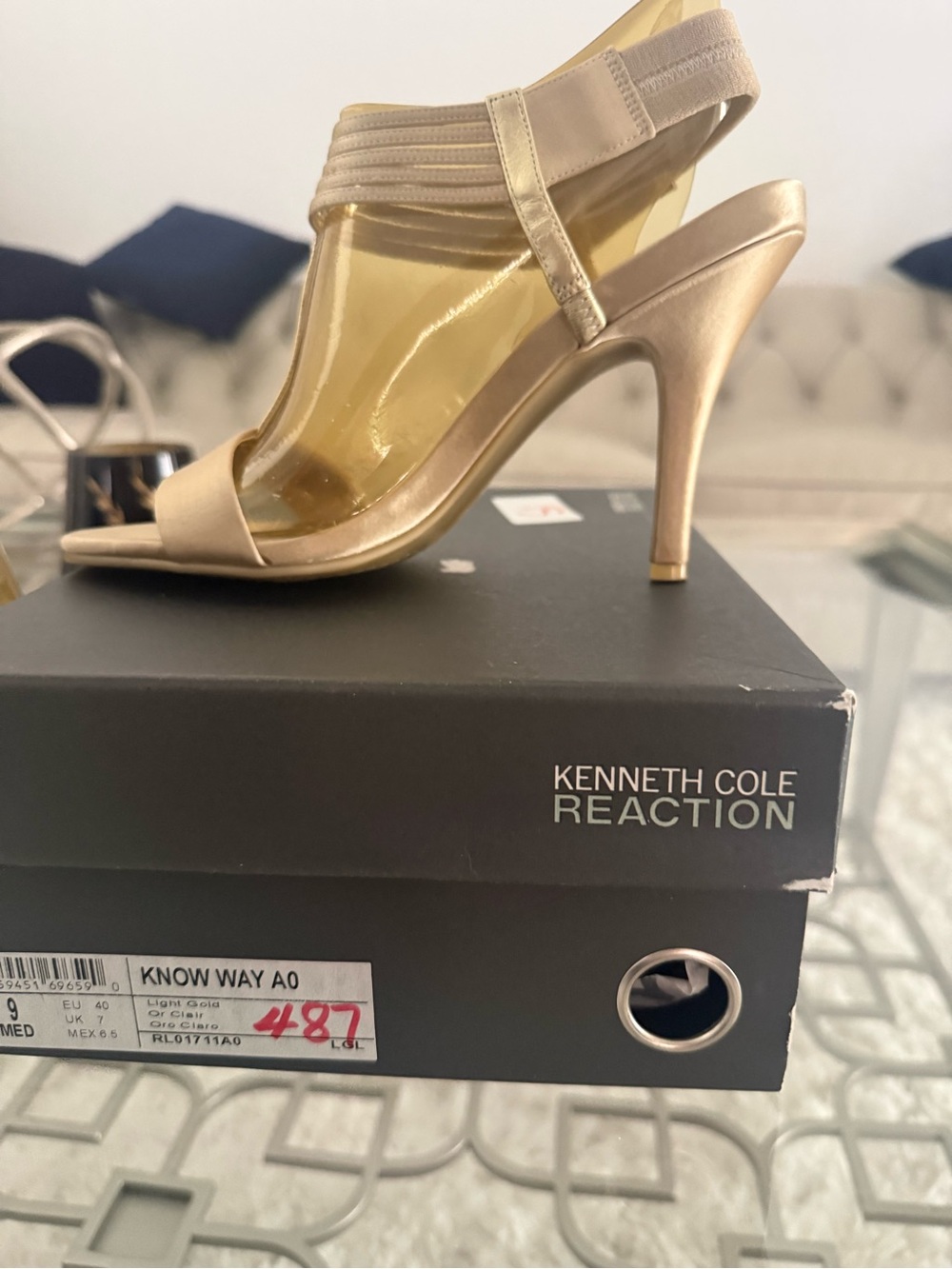 Kenneth Cole Reaction Metallic Gold T-Strap Stiletto Sandal